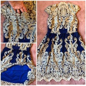 Christmas Dress - Blue & Gold Lace Dress